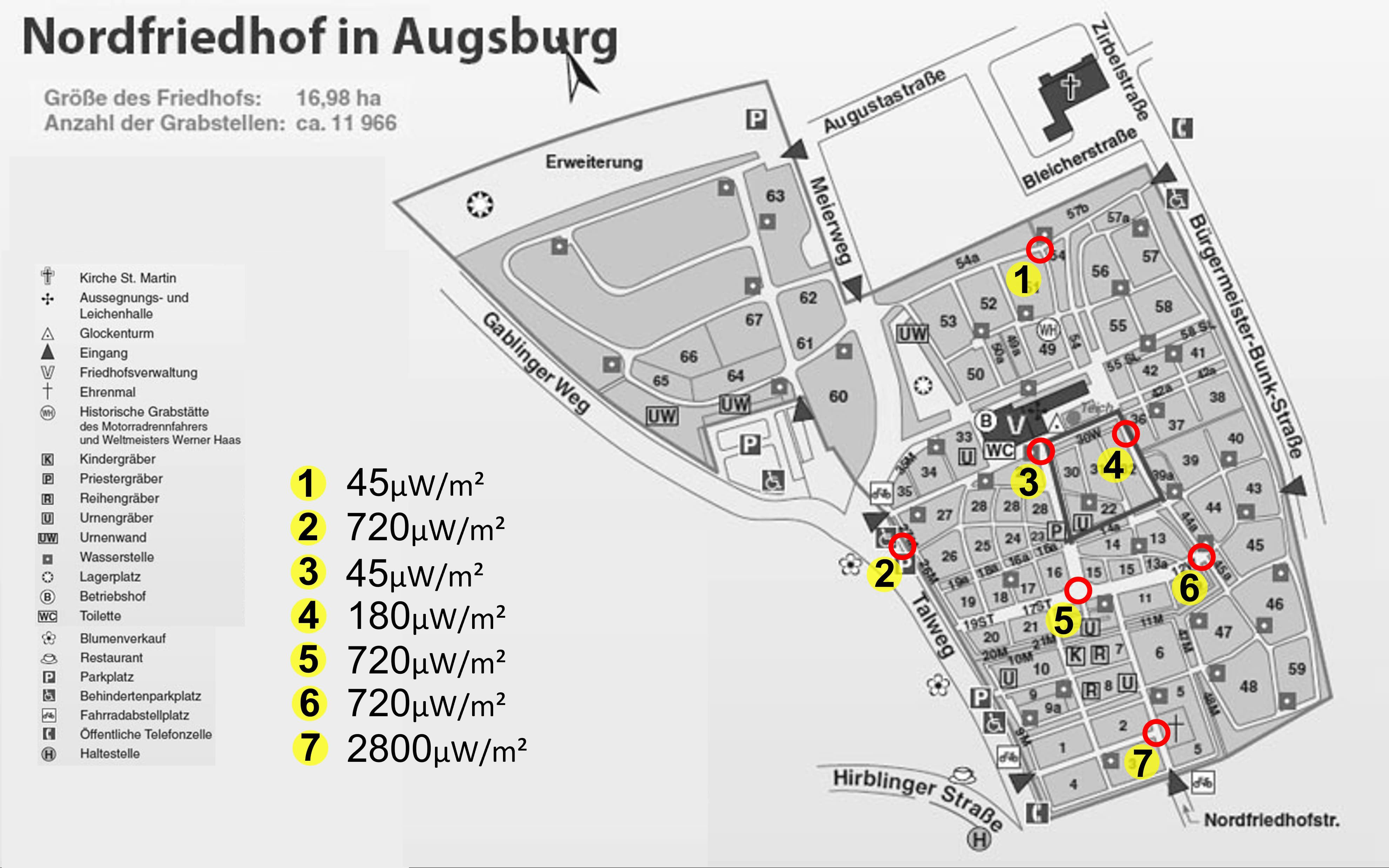 2. Messpunkte 1-7 Übersichtskarte -- Nordfriedhof Augsburg2