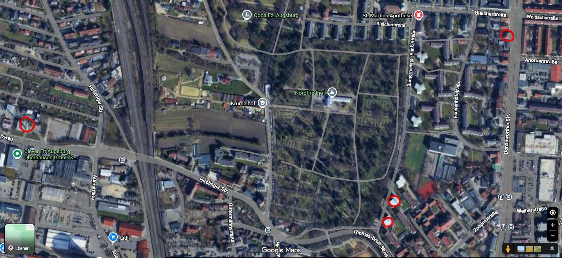 4. Karte GoogleMaps -- Nordfriedhof Augsburg a